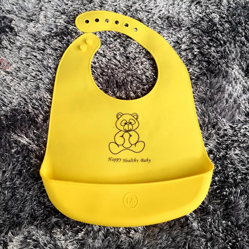 New Yellow Bear Силиконовые детские нагрудники Водонепроницаемый нагрудники Силиконовые Слюнявчики для кормления младенцев Слюнявчики для детей Self забота о кормлении - Цвет: New Yellow Bear