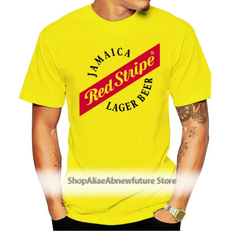 Футболка мужская летняя в красную полоску с круглым вырезом и надписью|Мужские