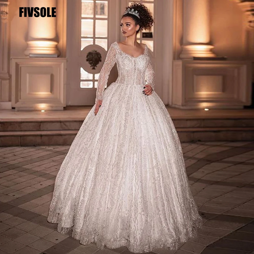 

Блестящее бальное платье Fivsole с блестками, свадебное платье с завязками и рукавами сзади, свадебные платья, платья для невесты, женское платье