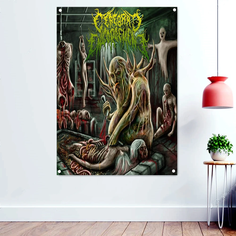 

Cannibal Corpse Rock Music Banners Flags Scary Bloody Skeleton Wall Art Vintage Death Metal Artworks Posters Prints Painting