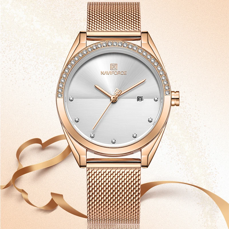 

Women’s New Watches NAVIFORCE Top Brand Women Fashion Quartz Watch Ladies Stainless Steel Waterproof Wrist Watch Auto Date Clock
