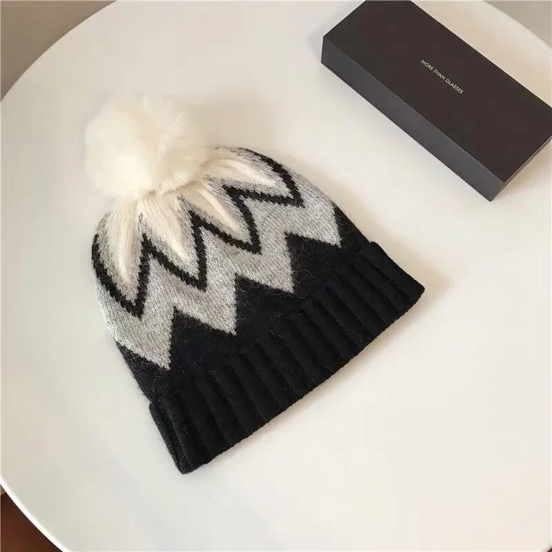 Winter Brand Women's Plush Hats Using Natural Rabbit Fur Design Girls' Knitted Skull Thick | Аксессуары для одежды