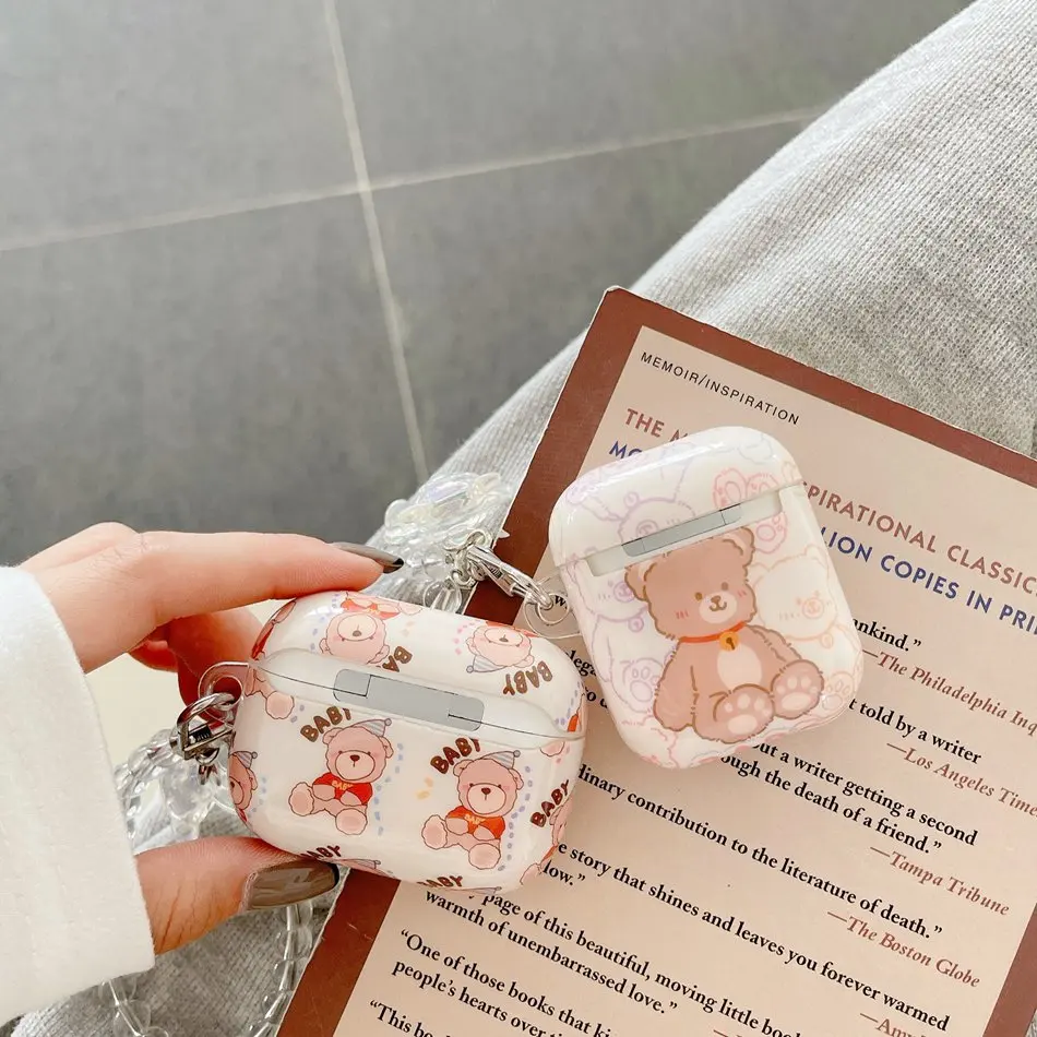 

For AirPods / AirPods Pro Cartoon Headset Case Cute Korea Bear Keychain with Earphone Protection Cover Air Pods 2 Case