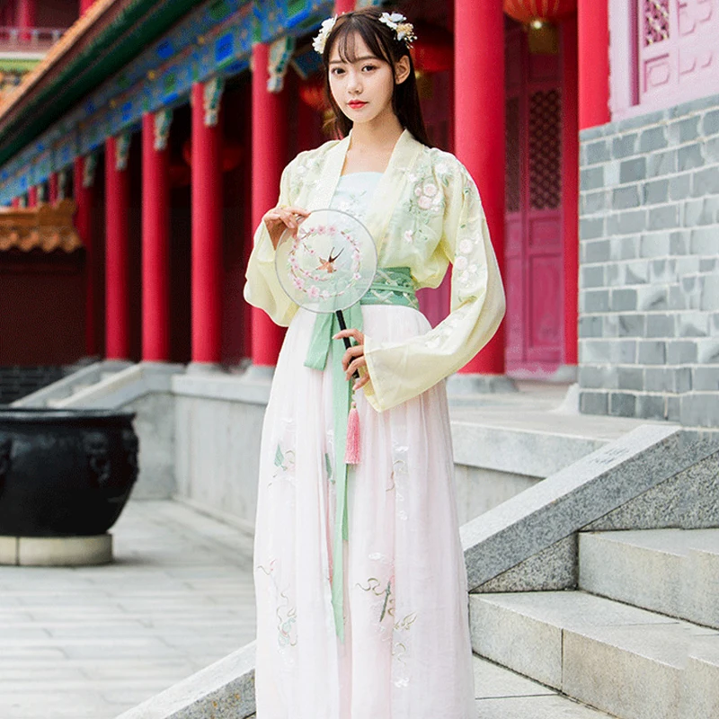 

Women Folk Festival Outfit Embroidery Hanfu Classical Dance Costume Rave Performance Clothes Singers Fairy Dress 3 Pcs DF1229