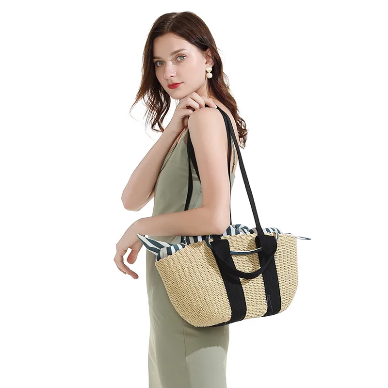 

Соломенная плетеная Сумка ручной работы, портативная дамская сумочка на плечо для отдыха на море и пляже из ротанга