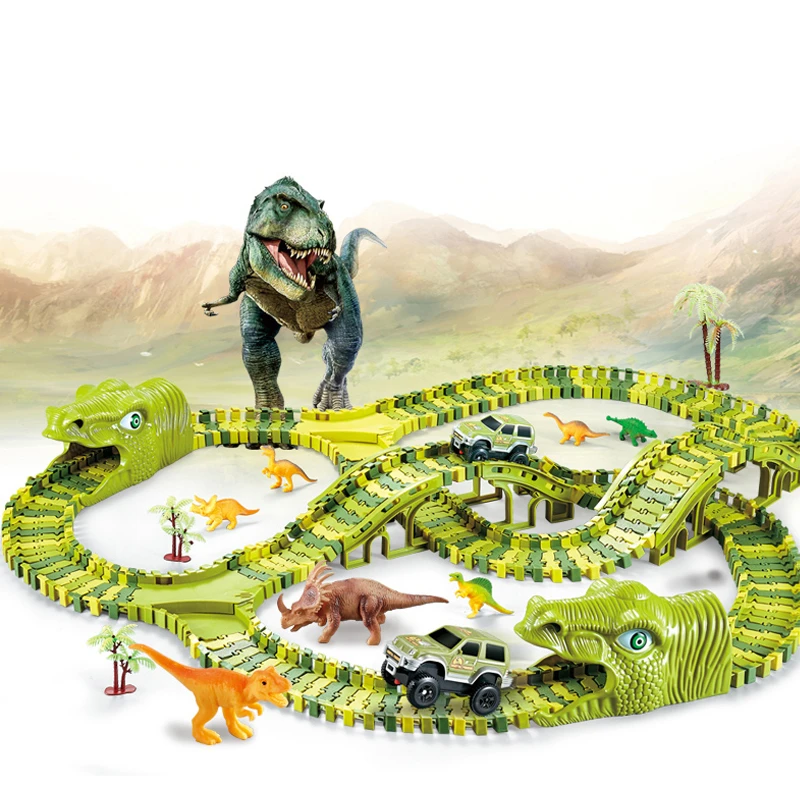 

128-291 шт динозавр железная дорога игрушка гоночный трек набор рельсовых автомобилей игрушки изгиб гибкий гоночный трек флэш-светильник игру...