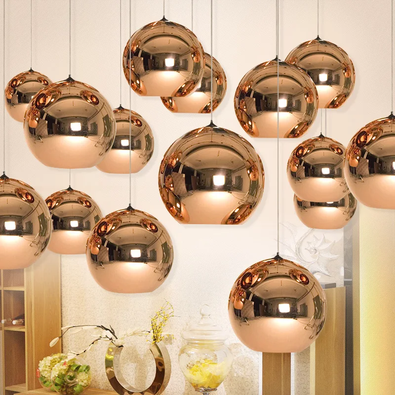 

Modern Copper/Sliver/Gold Lamp Shade Glass Ball Mirror Pendant Lamp E27 Bulb LED Pendant Light For Dining Room Living Room