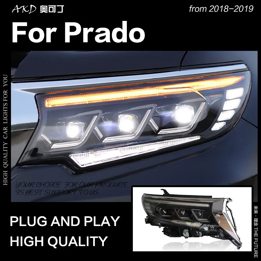 AKD автостайлинг фары для Toyota Prado 2018 2019 новый светодиодный ные DRL все светодиодные