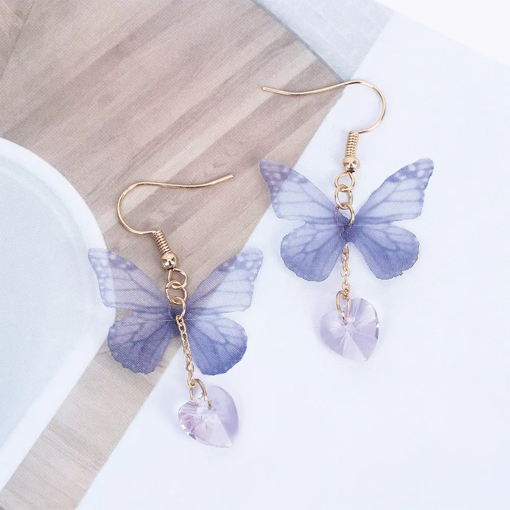 Dream Cute Butterfly Earring Blue Yarn Wings Earrings Heart Shape Dangle Women Girls Party Banquet Jewelry | Украшения и