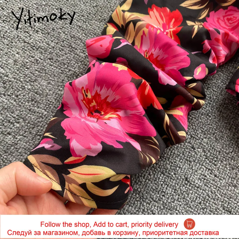 

Yitimoky Vintage Floral Print Blouse Women Hollow Out Backless Zipper Puff Sleeve Square Collar Short Clothes Summer 2021 Korean