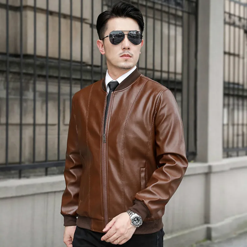 

3XL Men Leather Suit Jacket Men Slim Fit Short Coat Men PU Leather Jacket Streetwear Casual Blazer Jackets Outerwear Plus Size