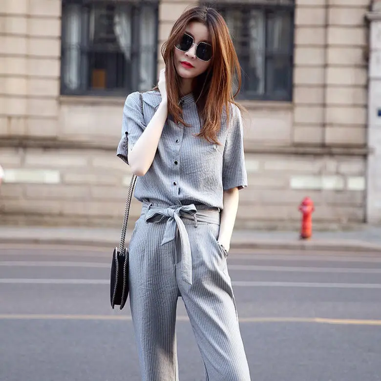 

Shirt wide leg pants suit women's summer dress 2021 new style large size foreign style leisure fashion two piece suit fashion