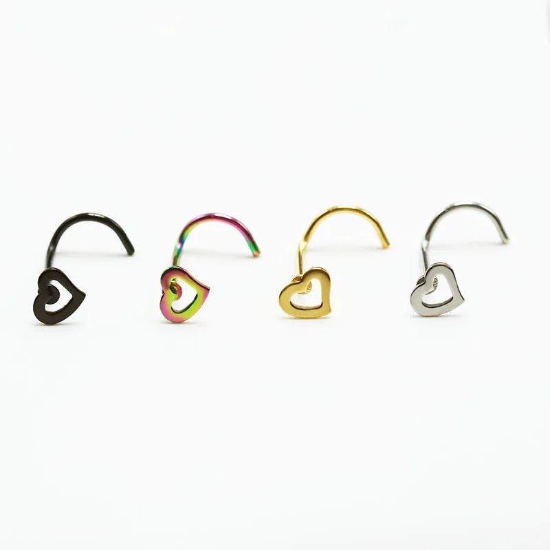

1 Piece Stainless Steel Hollow Heart Shape Nose Studs Hooks Bar Pin Nose Ring Body Piercing Jewelry For Women