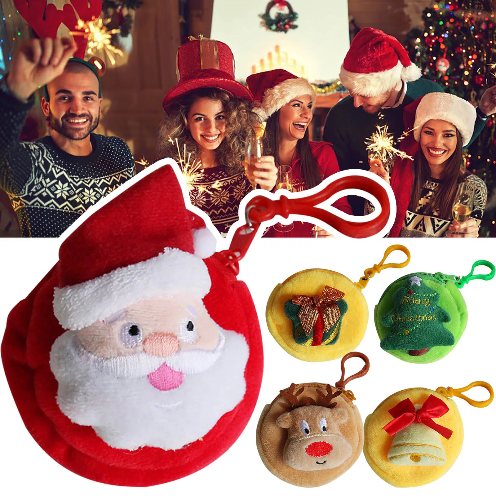 

Рождественский Кошелек для монет, подвеска в виде Санта-Клауса, рождественской елки, переносной чехол для ключей для хранения, украшение дл...