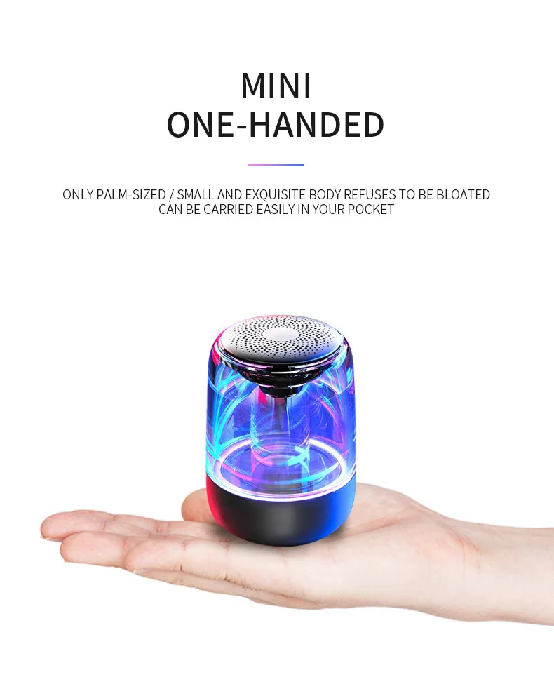 Мини Bluetooth динамик Хрустальное аудио стекло беспроводной цветной свет крутой