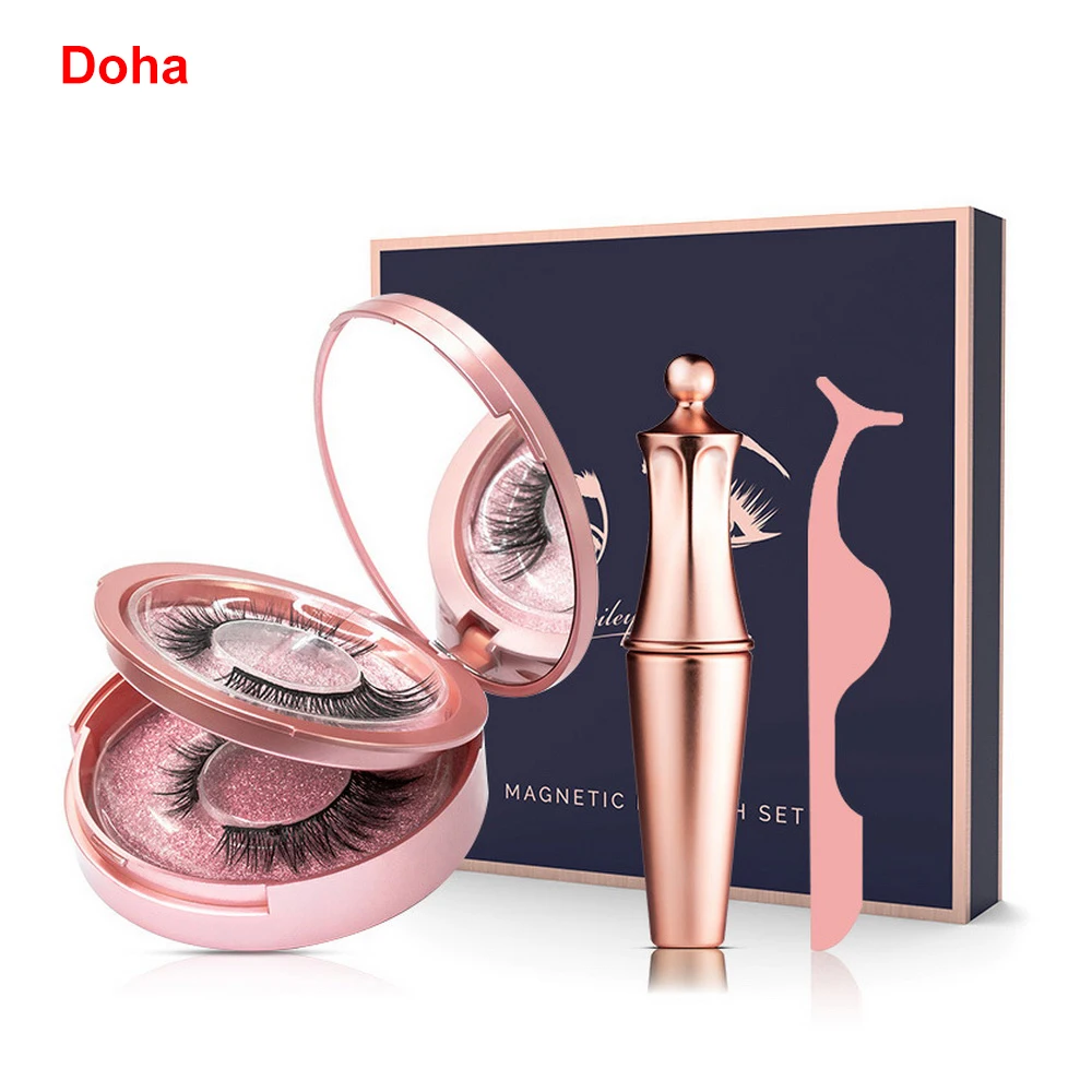 Doha 2pairs blue Магнитные накладные ресницы, 5 магнитов, накладные Пинцет для ресниц, набор, жидкая подводка для глаз, водостойкие, стойкие ресницы для естественного вида - Цвет: Doha 2pairs blue