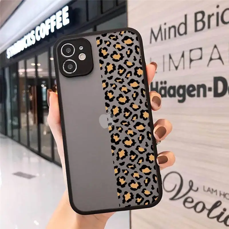 

Leopard Print Colorful Phone Case Matte Transparent for iPhone 7 8 11 12 s mini pro X XS XR MAX Plus cover funda