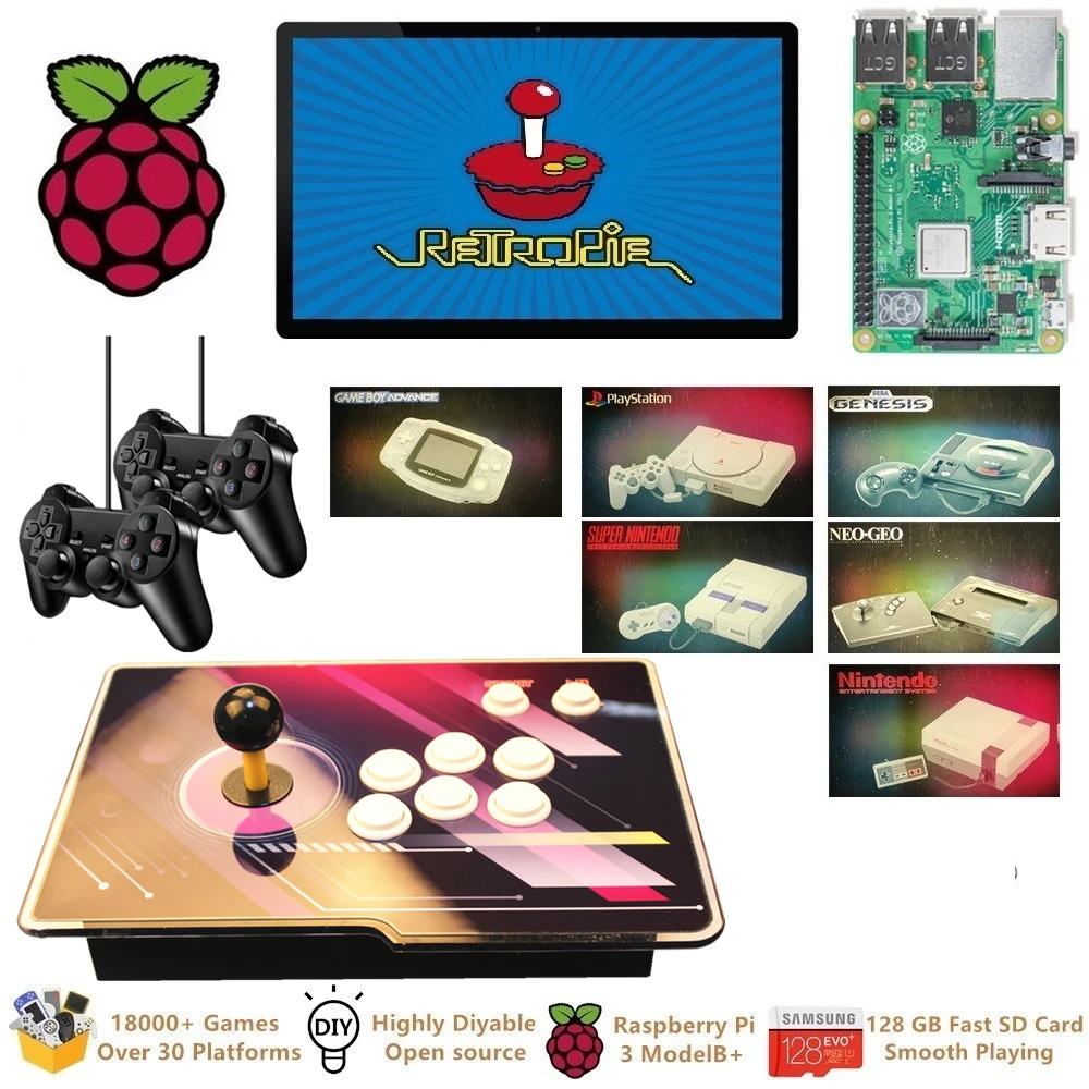 Günstig Neue Raspberry Pi 3 Modell B + Arcade Video Game Konsole Retropie Arcade Schrank Maschine DIY 18000 + Retro Spiele Emulation Station