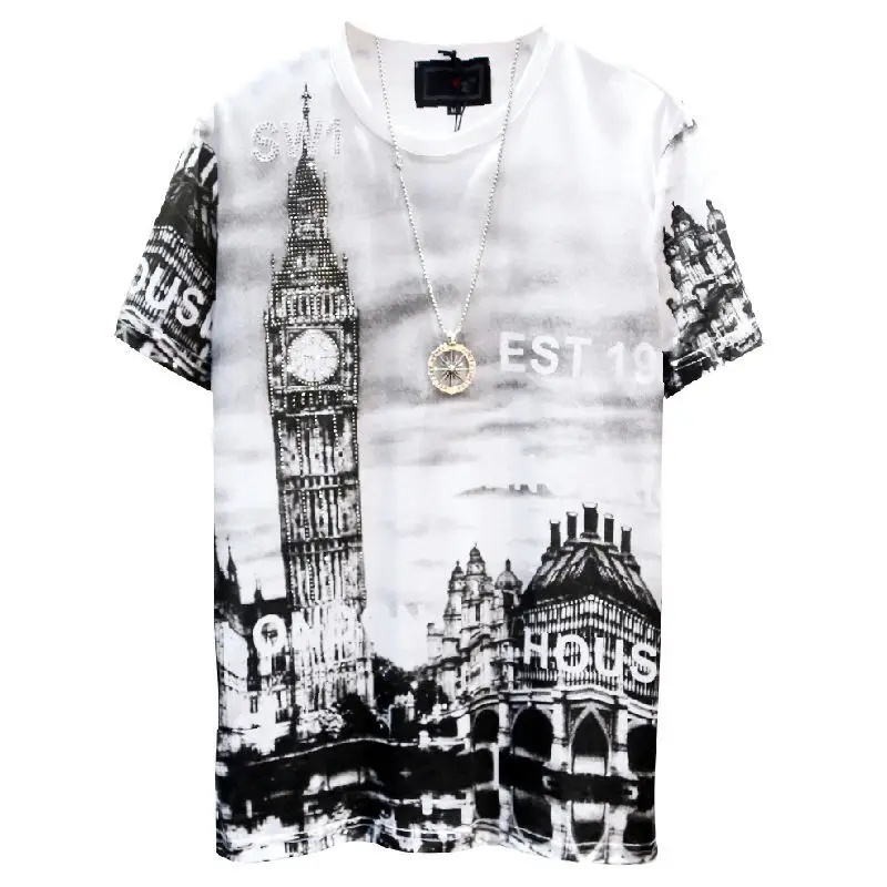 

Flow printing short sleeve t-shirt men's 2021 summer cool little shirt and half sleeve youth top