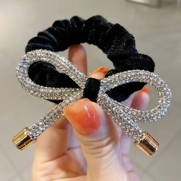 

Retro Elastic Hair Bands for Women Elegant Crystal Rhinestone Bow Head Ponytail Rope Tie Female Hair Scrunchies Girls Accesorios