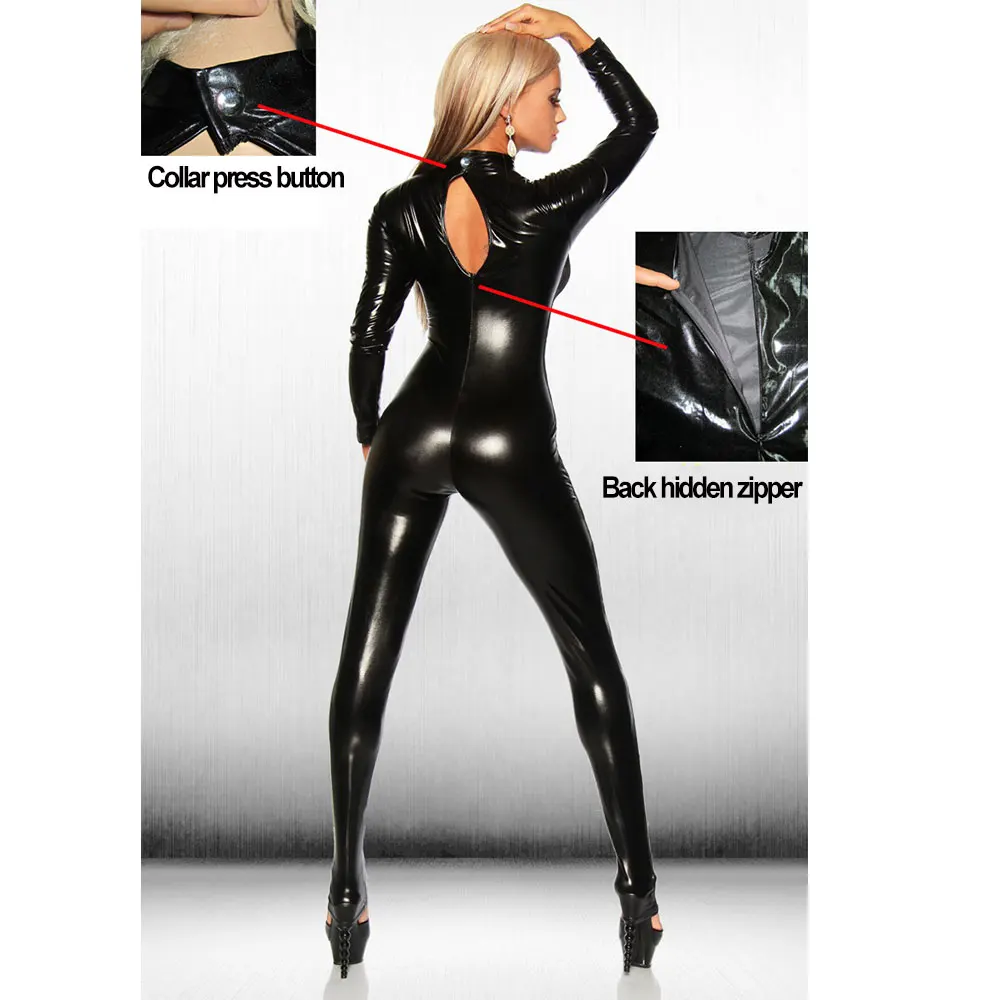 Комбинезон из искусственной кожи для женщин облегающее кружевное Сетчатое боди