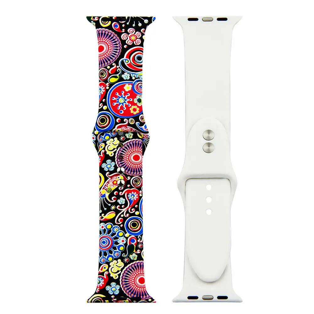 NO. 29 Сменный спортивный ремешок для Apple Watch Band 5, 4, 44 мм, 40 мм, силиконовый браслет с цветочным принтом для iWatch Series 3, 2, 1, 42 мм, 38 мм - Цвет ремешка: NO. 29