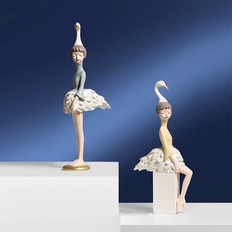 

Nordic Lovely Ballet Girl Sculpture Character Statue Modern Desktop Art Ornament Retro Figurine Home Decoration Accessories