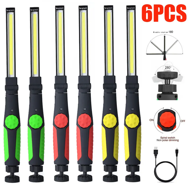 

1/3/6Pack Folding Flashlight Led Work Light Rechargeable Strip Lamp Magnetic Inspection Light WorkShop Car Repair Torch Lighting