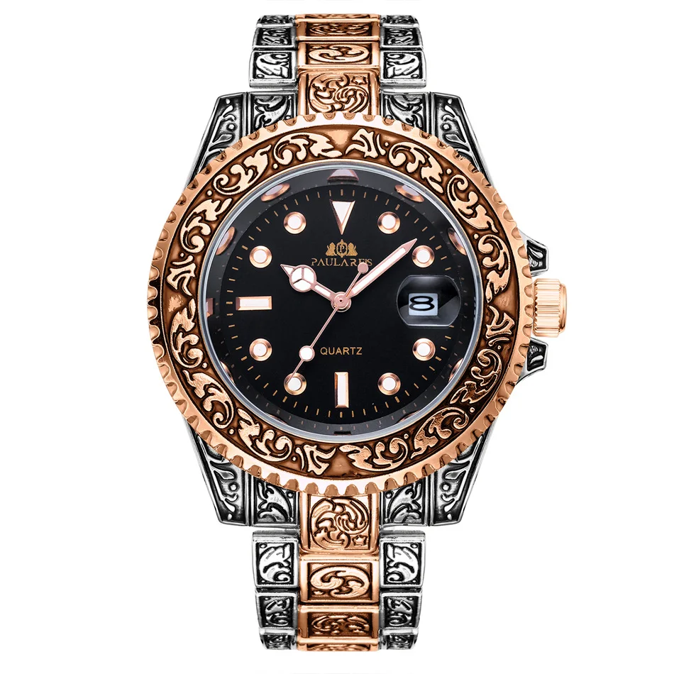 Half Rose Black Винтажные винтажные светящиеся розовые Золотые желтые золотые серебряные 2 тона Красные Зеленые Синие градиентные Модные Классические кварцевые мужские часы - Цвет: Half Rose Black