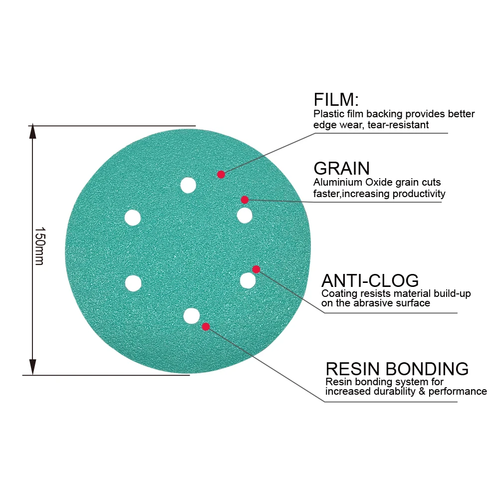50 шт. 150 мм Профессиональный пленочный шлифовальный диск 6 &quotанти-засоры