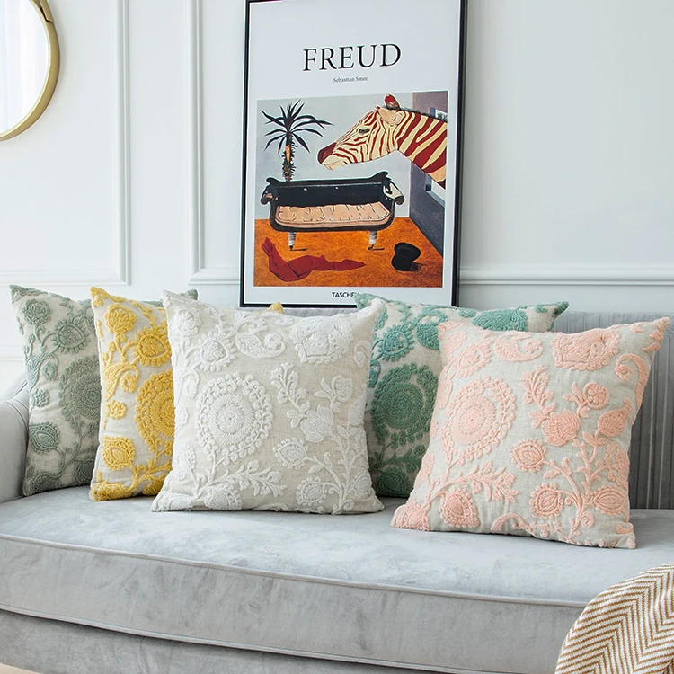 3D вышитая Подушка с цветочным принтом льняная наволочка желтого зеленого цвета