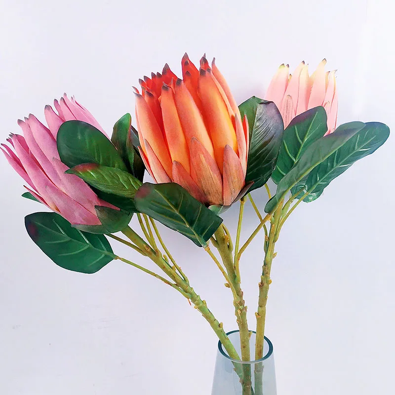 

Artificial Flower Africa Protea Cynaroides Luxury Silk King Flowers Branches Fake Flores for Home Decoration Wreath Plants