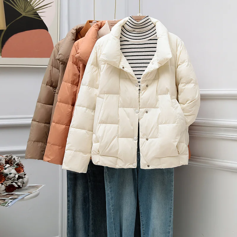

Легкая пуховая куртка, женская одежда, короткие пальто, новинка 2022, Корейская зимняя куртка на белом утином пуху, парки для девочек, верхняя ...