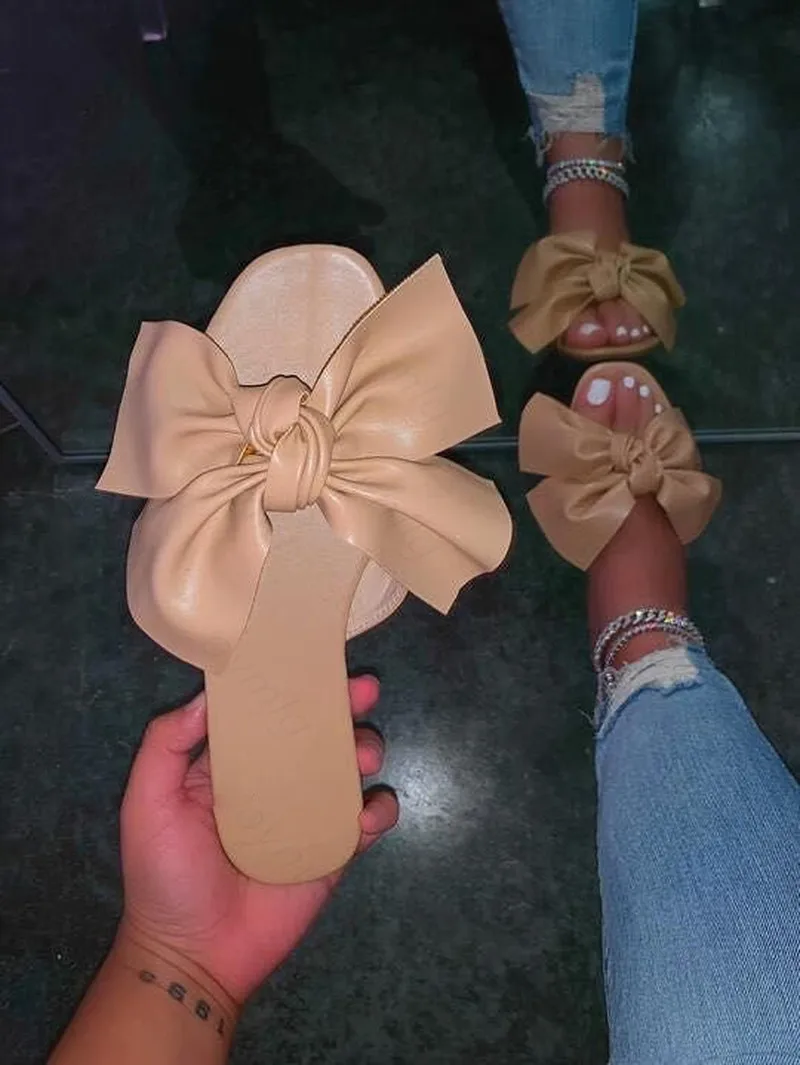 

Hot Women's Slipper Summer Big Bowknot New Thick Bottom Casual Women's Comfortable Beach Slippers Solid Non-slip Slides
