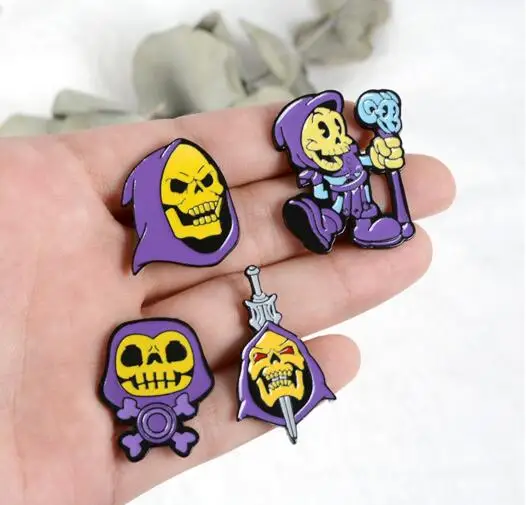 9 стилей Skeletor фиолетовый капюшон эмалированная булавка мастера Вселенной значок