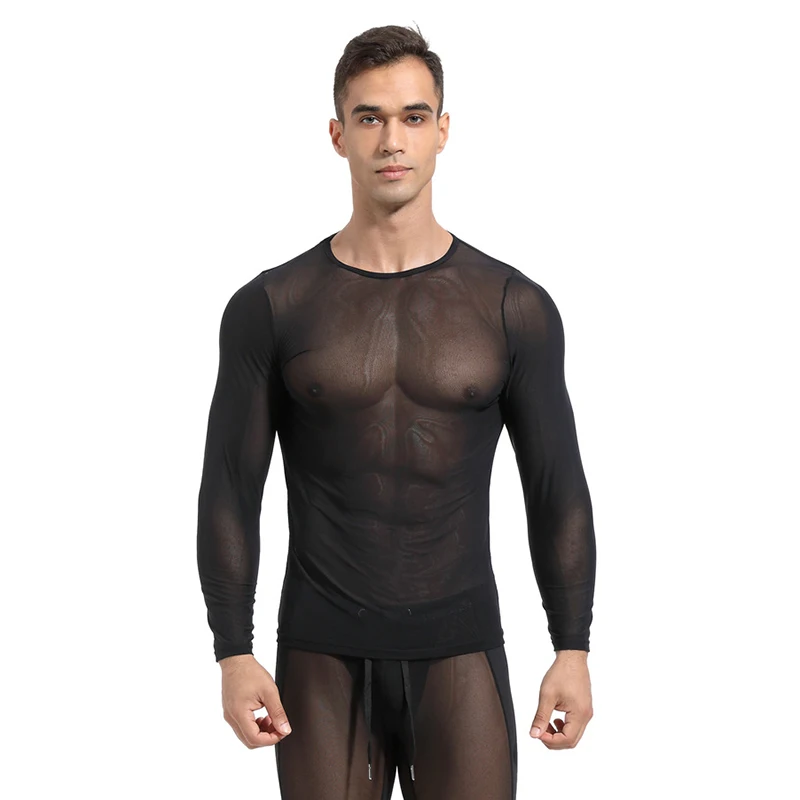 Мужская Прозрачная майка AIIOU прозрачная сетчатая с длинными рукавами нижнее