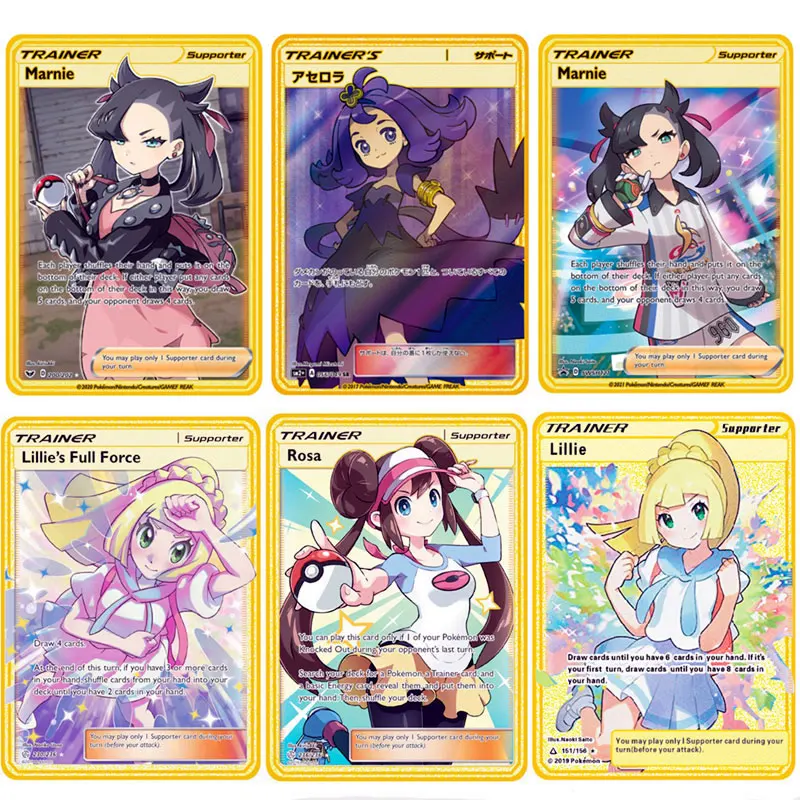 

2021 New Pokemon Card Metal Trainer Supporter Lillie Rosa Marnie Gold Game Collection Cards Charizard Zacian Cartas Toys for Boy