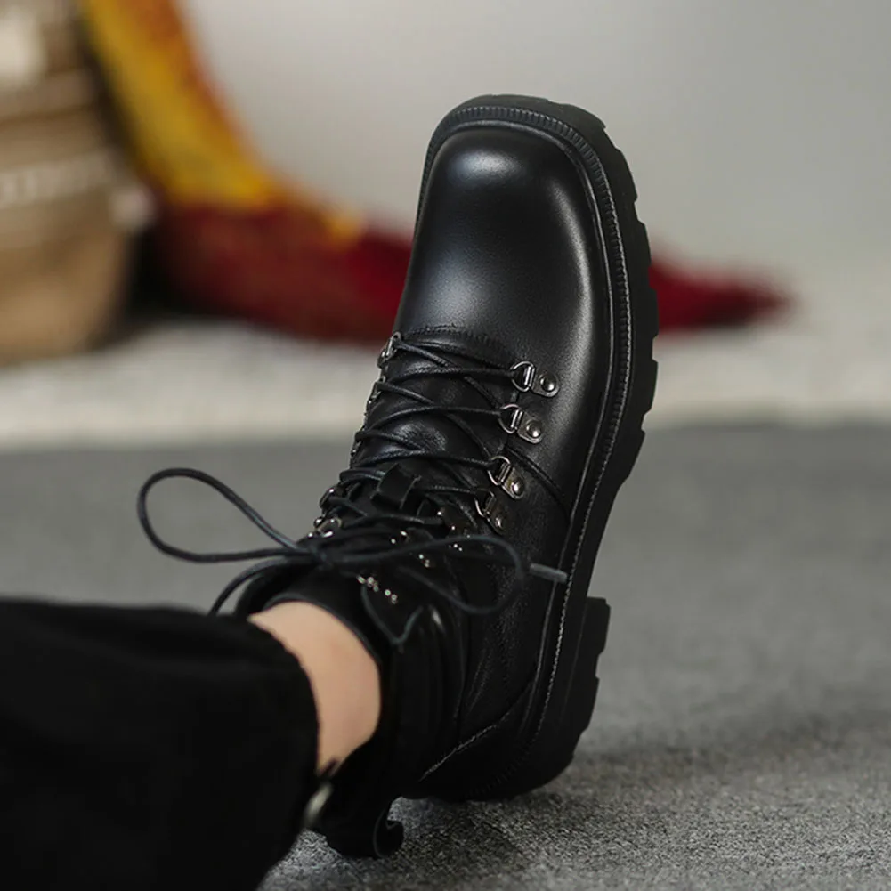 

JOUIR TALONS Dropship High Quality Shoes woman Cow Leather Lace-Up Square Thick Heels Cow Suede Ankle Female