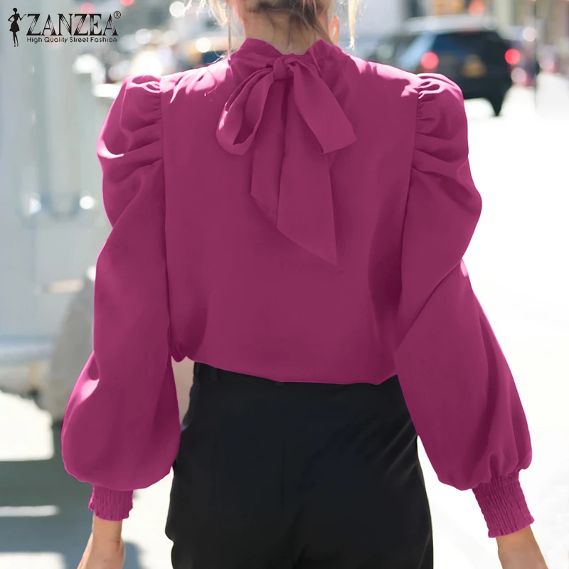 Блузка ZANZEA женская с пышным рукавом элегантная повседневная однотонная модная