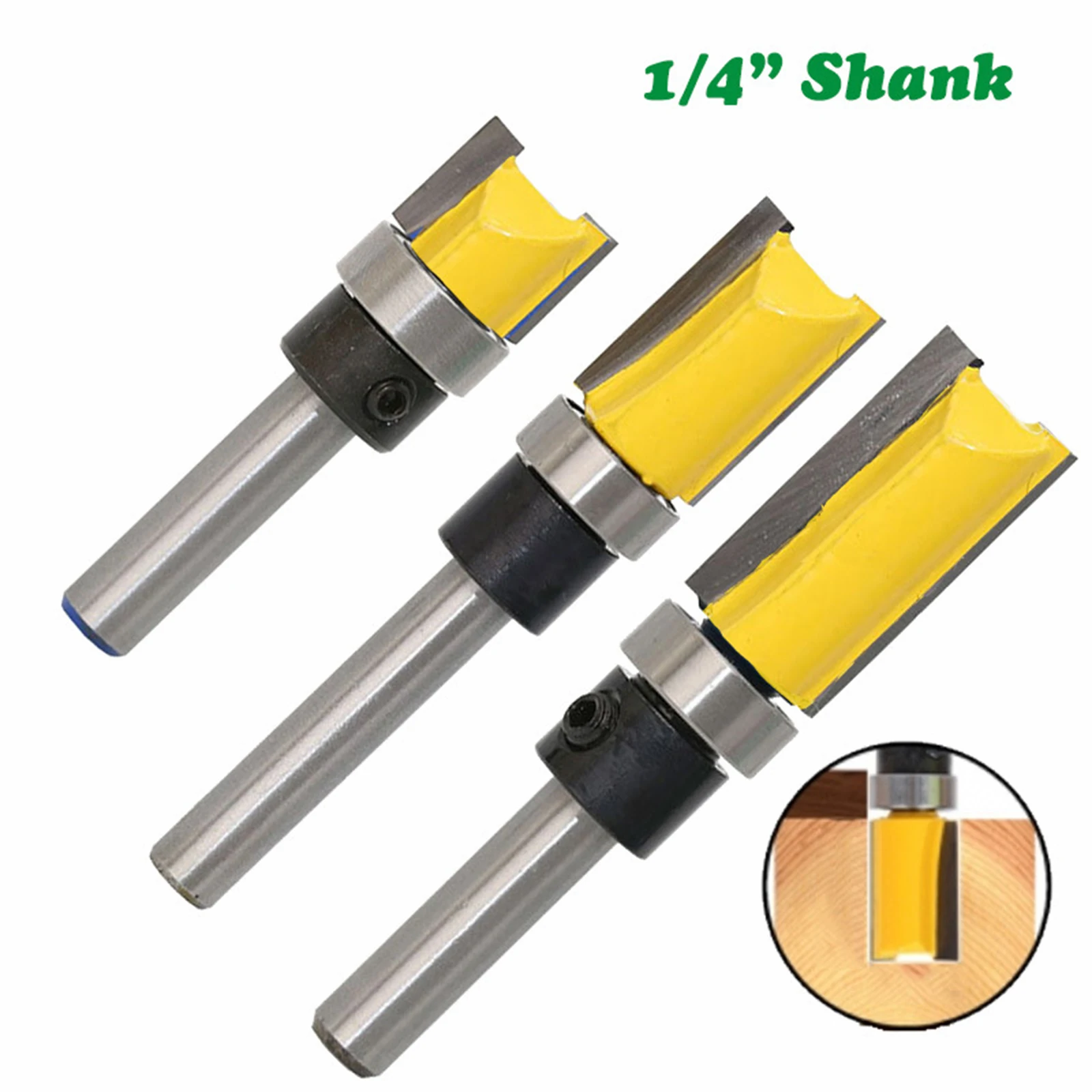 

1/4 Shank Template Trim Hinge Mortising Router Bit Straight End Trim Cleaning Flush Trim Tenon Cutter For Carpentry 4 Sizes