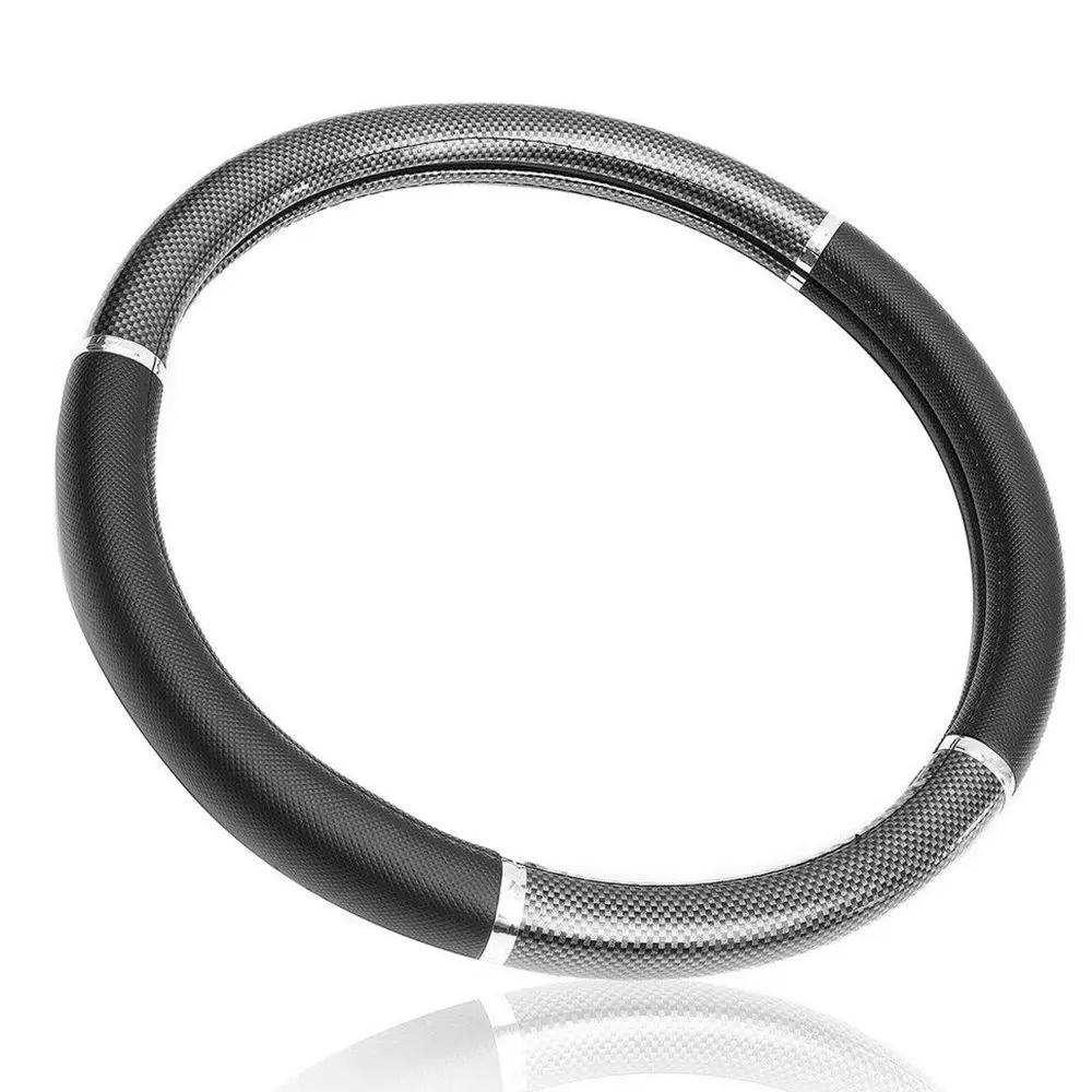 

38cm Auto Decoration Car Steering Wheel Cover Breathable Anti Slip Carbon Fiber Leather Steering Covers