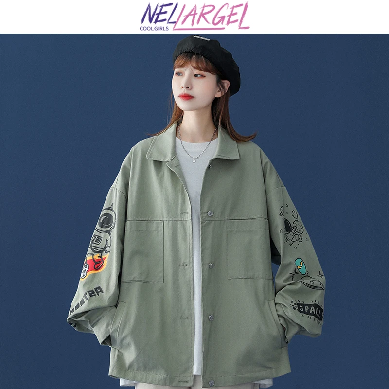 

NELLARGEL женские зимние карго винтажная ветровка куртки пальто 2022 женские Harajuku уличная одежда куртка-бомбер для девушек Y2k однотонное пальто