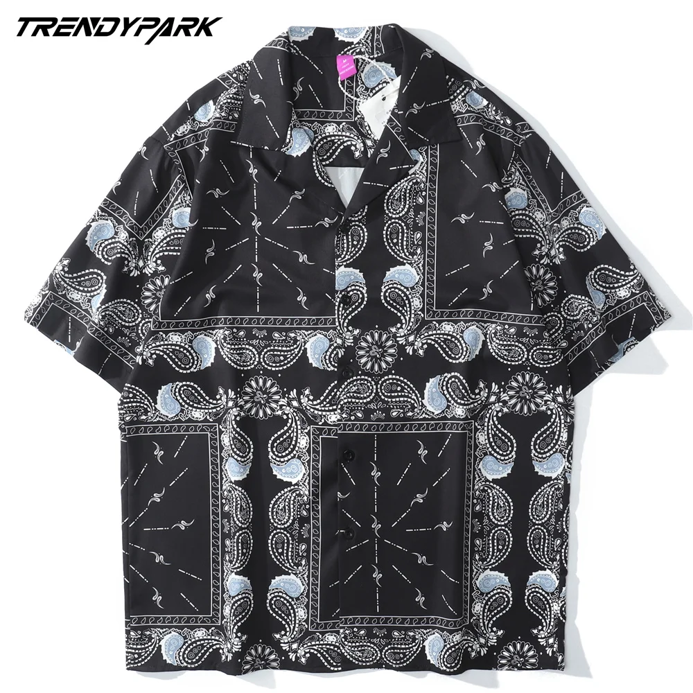 

Men's Shirt Vintage Paisley Harajuku Short Sleeve Casual Shirt Beach Holiday Oversized 2021 Summer Hawaiian Vacation Top Shirt