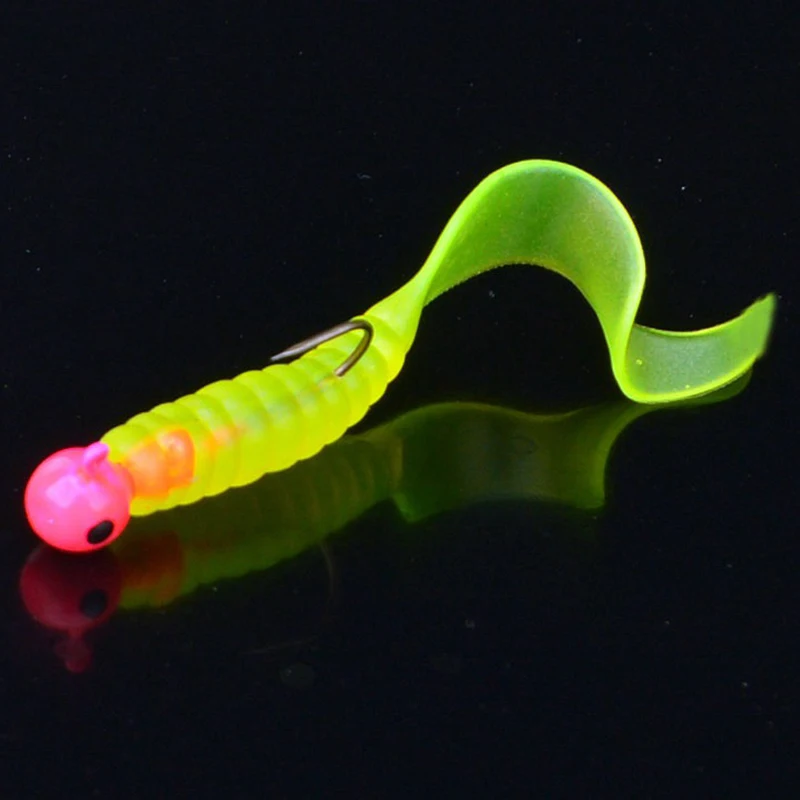 17Pcs Set Box Edible Silicone Lures Fishing Soft Bait Worm With Tail Plastic Jig Hook Tackle Grub for Fishing Perch Holder
