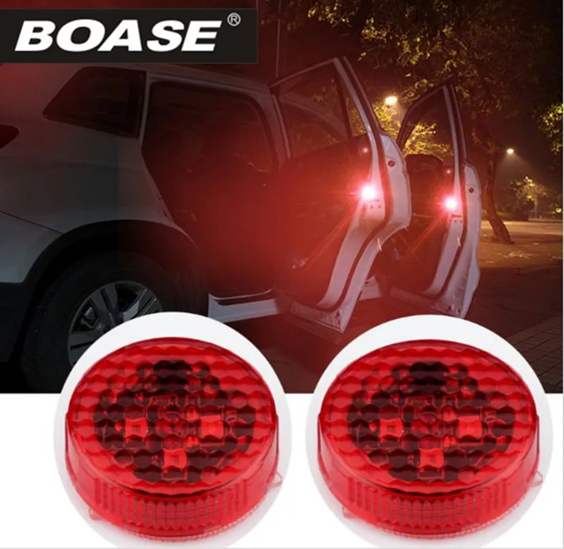 

2PCS Car Door Opening Flashing Led Warning Lights Strobe Light Red Battery Power For Universal Car Volkswagen Ford Toyota