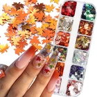 Блестки для дизайна ногтей, кленовые листья, рождественские снежинки, блестящие пайетки, осень, маникюр гвоздь, 12 ленткоробка