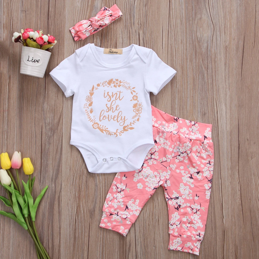 

Imcute New Baby Fashion Baby Girls Lovely Clothes 3Pcs set Summer Romper+Pants Set Newborn Bodysuit Jumpsuit Clothes Outfits