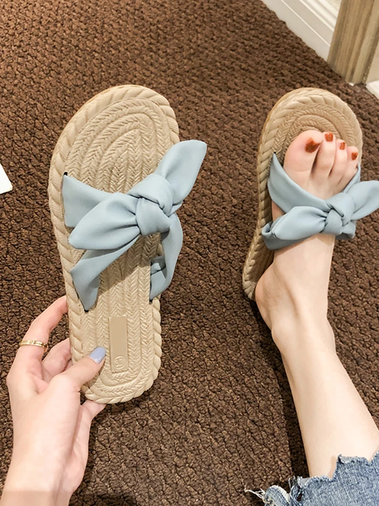 

Шлепанцы женские с бантом-бабочкой, сланцы из флока, роскошные мягкие, на плоской подошве, модные базовые тапки, 2022