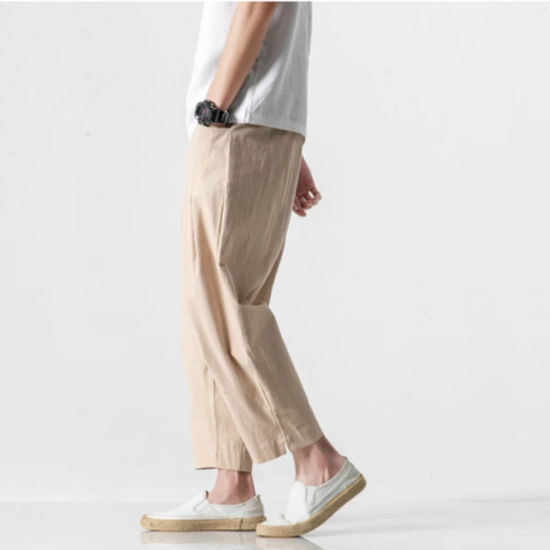 Мужские льняные штаны шаровары повседневные в стиле хип хоп мужские брюки для