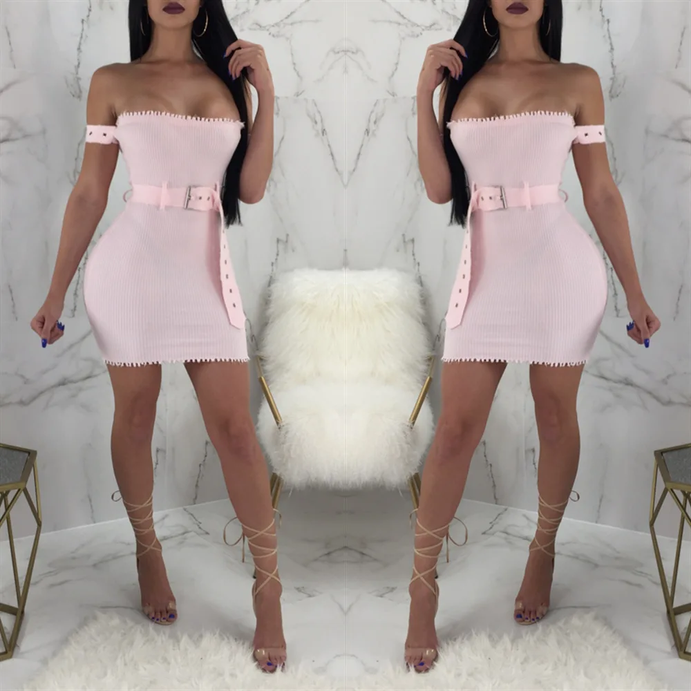 Bkld ярко розовый короткий рукав Для женщин плеча ремень обтягивающее платье мини